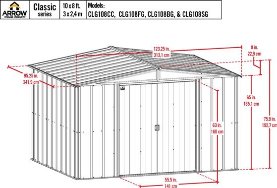 Arrow 10x8 Classic Steel Shed Kit Measurements Diagram