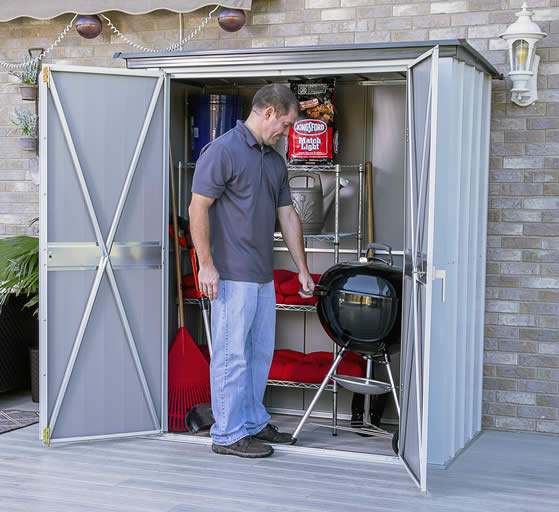 Arrow 5x3 Spacemaker Patio Shed Kit Assembled On Home Deck