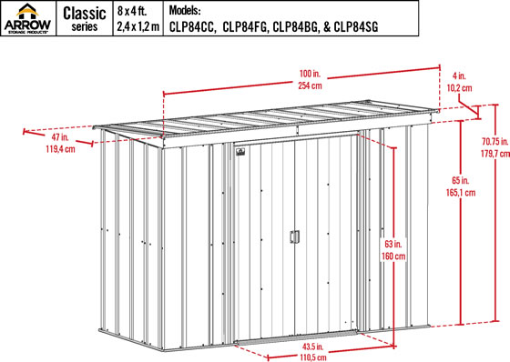 Arrow 8x4 Classic Steel Shed Kit Measurements Diagram Arrow 8x4 Classic Steel Shed Kit Measurements Diagram