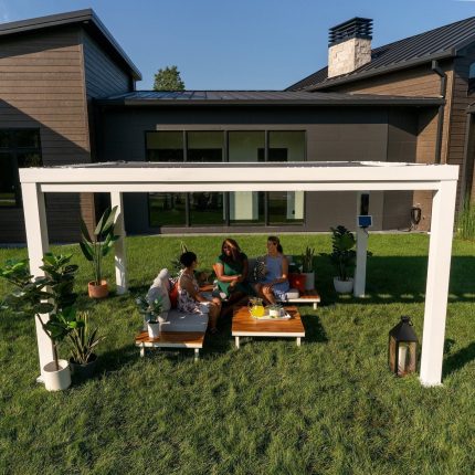14×10 Windham Modern Steel Pergola With Sail Shade Soft Canopy