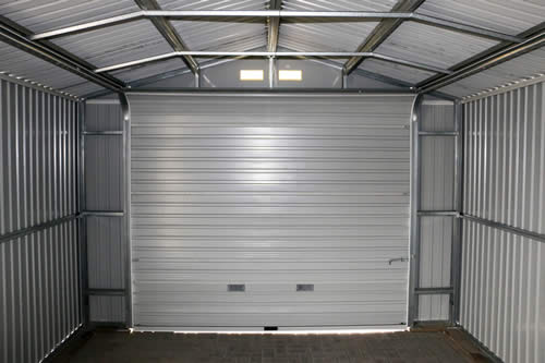 DuraMax 12x26 Light Gray Steel Garage - includes roll up garage door and one side door!