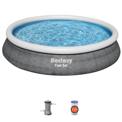 Bestway Fast Set 15'x33" Round Inflatable Outdoor Above Ground Swimming Pool Set